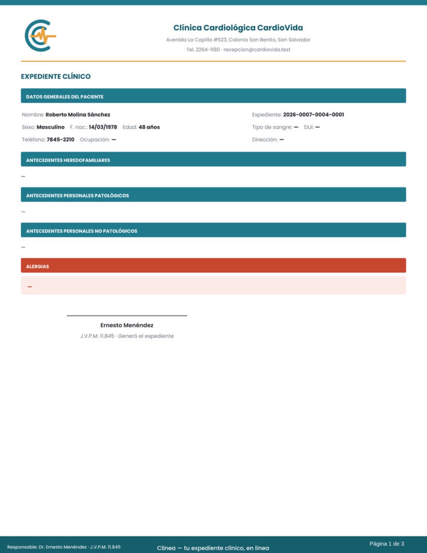 Expediente clínico completo del paciente en PDF